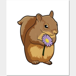 Squirrel with purple Flower Posters and Art